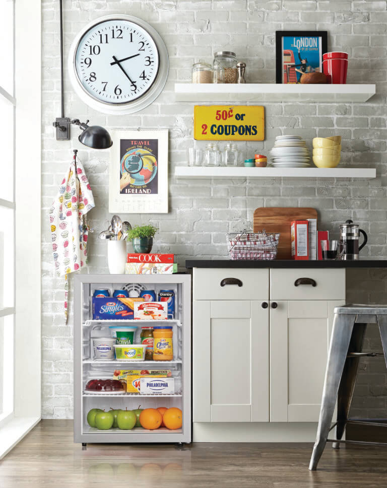 Danby 2.6 cu. ft. Compact Glass Door Fridge in Platinum DAG026A1BDB