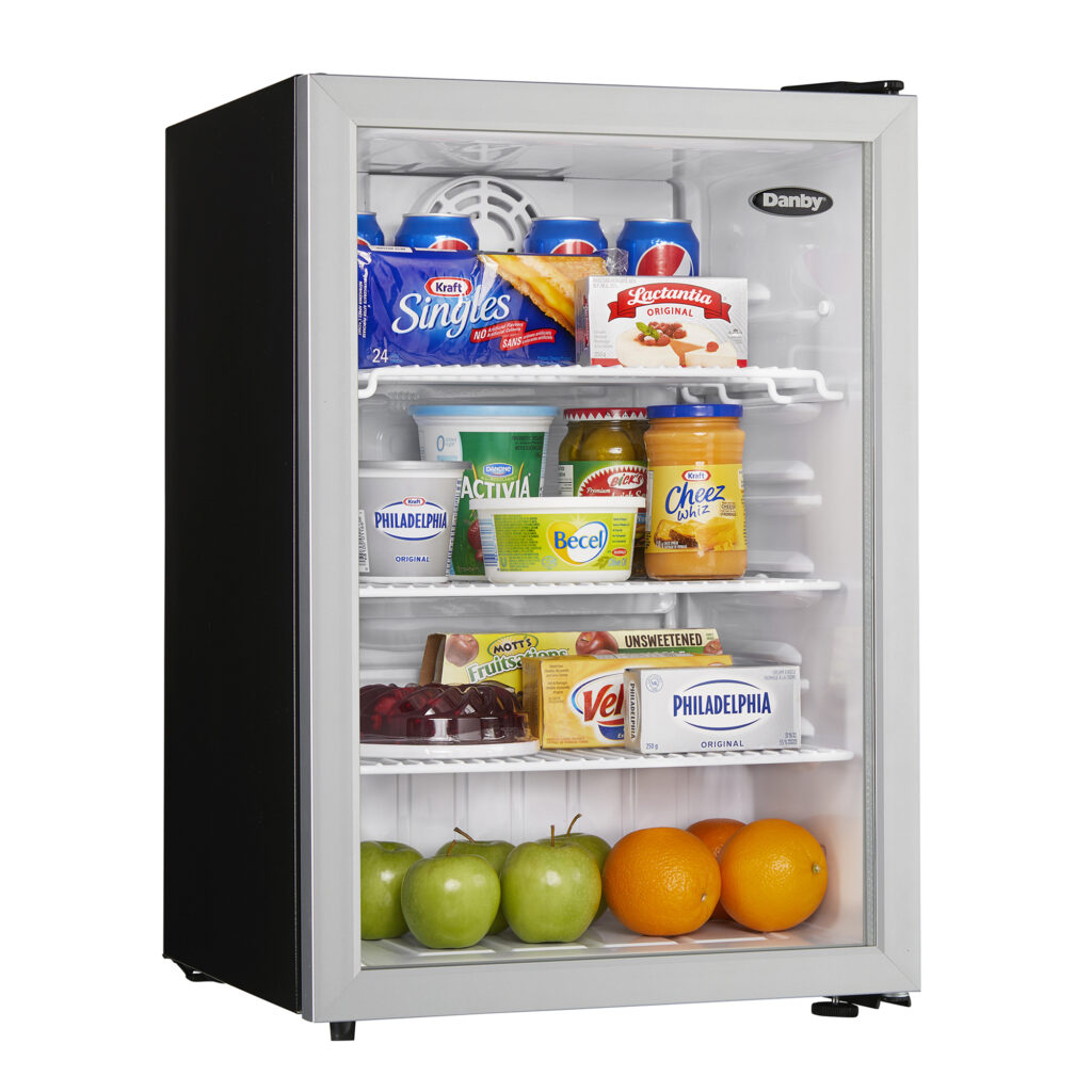 Danby 2.6 cu. ft. Compact Glass Door Fridge in Platinum